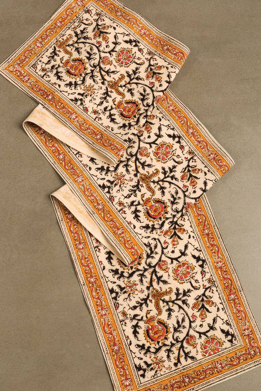 Sevya Handmade - Gold & Rose Kalamkari Table Runner
