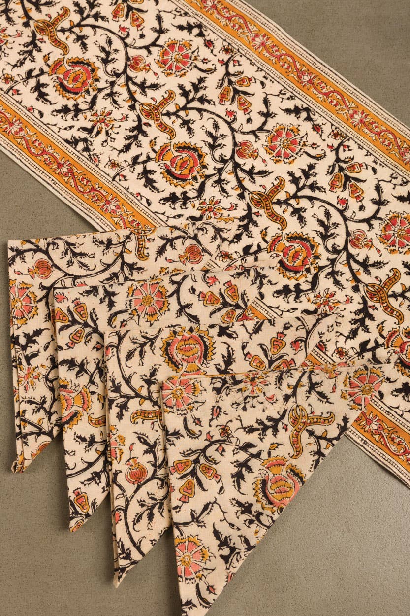 Sevya Handmade - Gold & Rose Kalamkari Table Runner