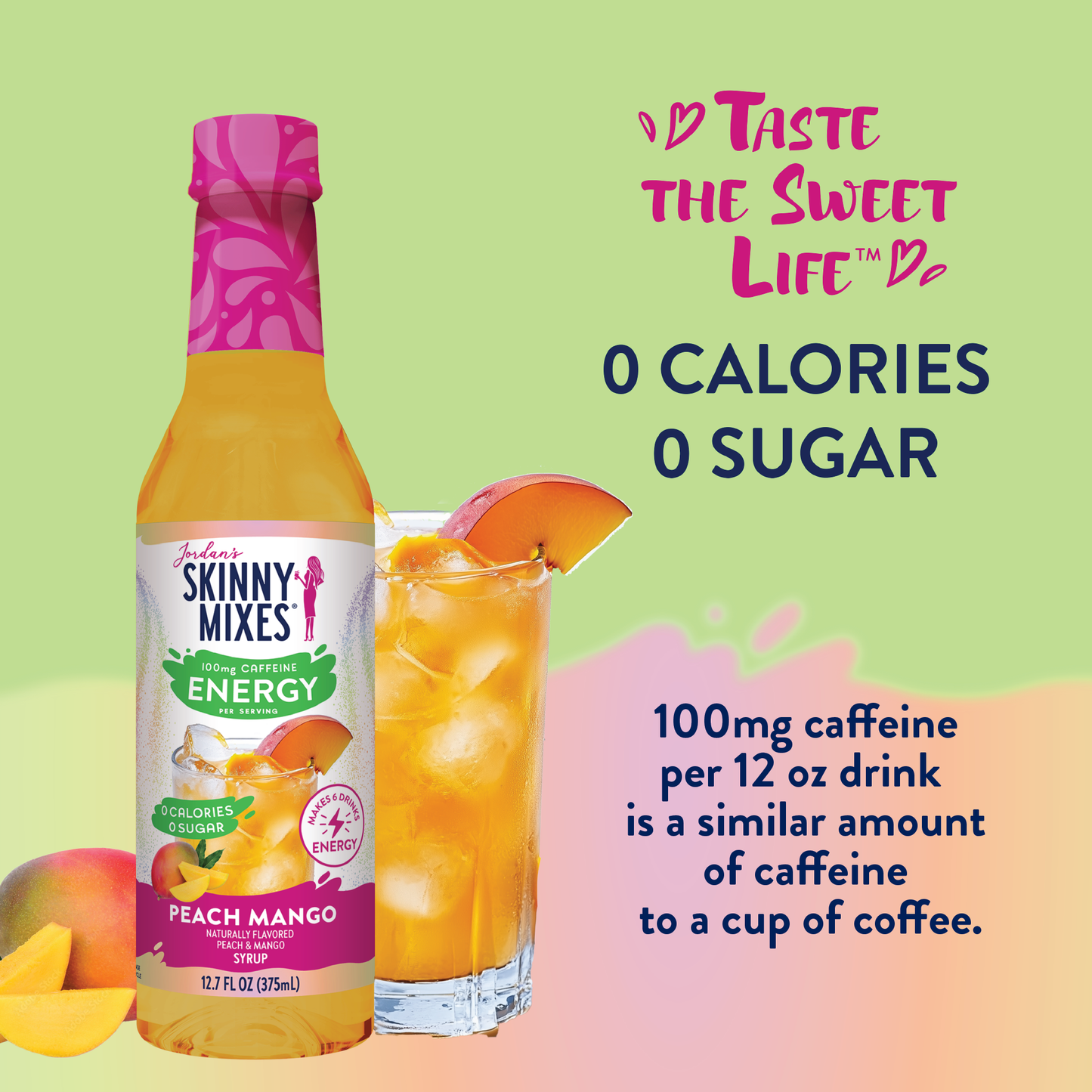 Jordan's Skinny Mixes - Sugar Free Peach Mango Energy Syrup - 375ml