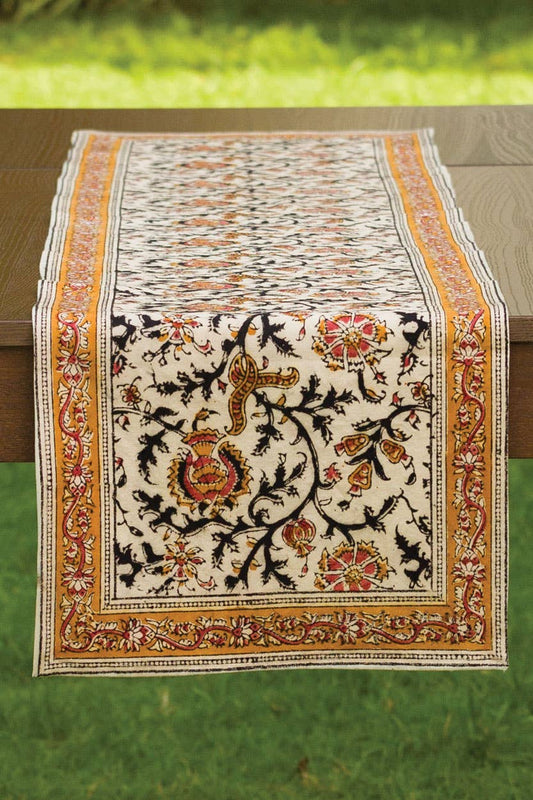 Sevya Handmade - Gold & Rose Kalamkari Table Runner